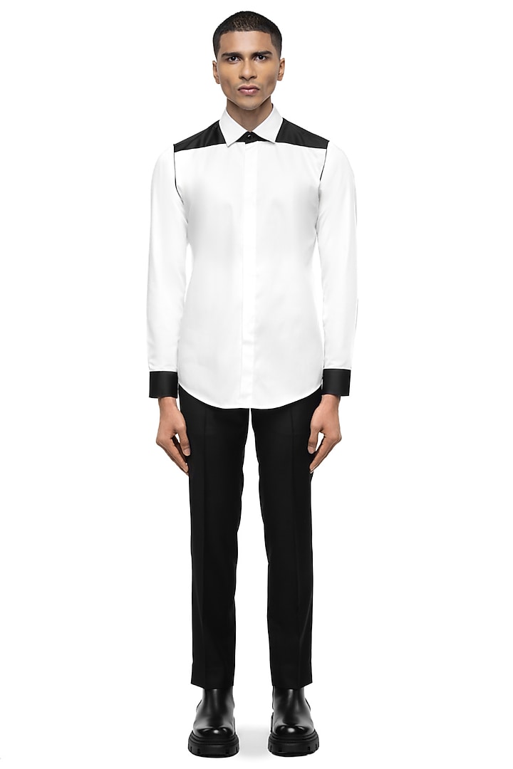 White Giza Cotton Party Wear Shirt by SDS by KUSHAL SHAH at Pernia's Pop Up Shop