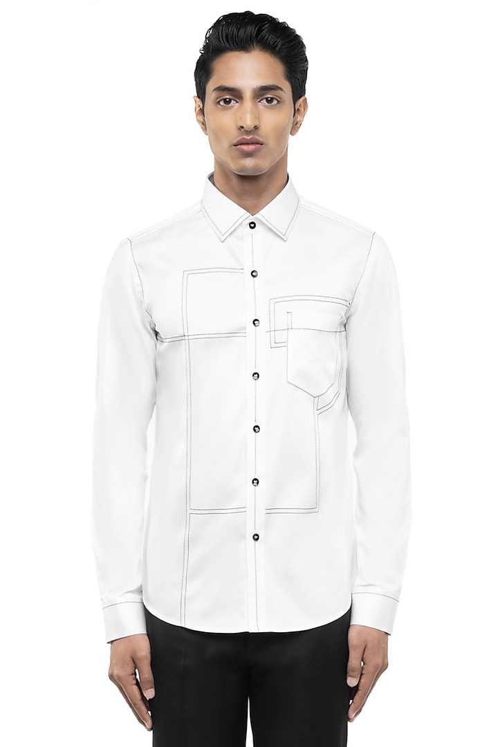 White Giza Cotton Party Wear Shirt by SDS by KUSHAL SHAH at Pernia's Pop Up Shop