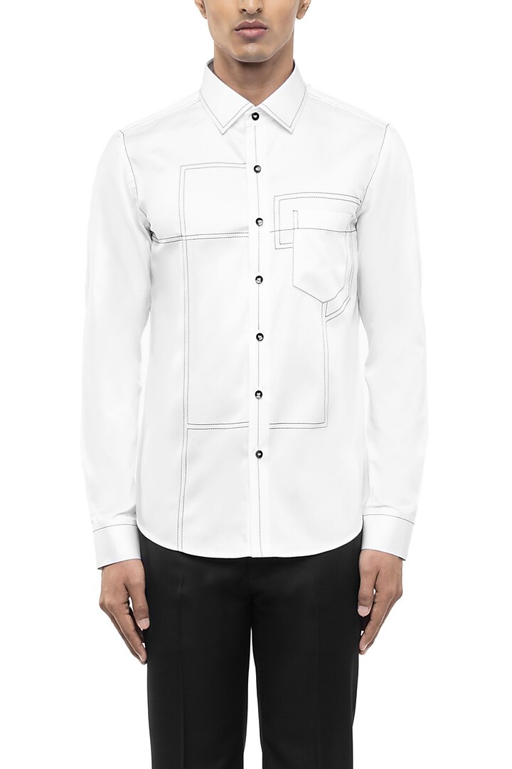 White Giza Cotton Party Wear Shirt by SDS by KUSHAL SHAH at Pernia's Pop Up Shop