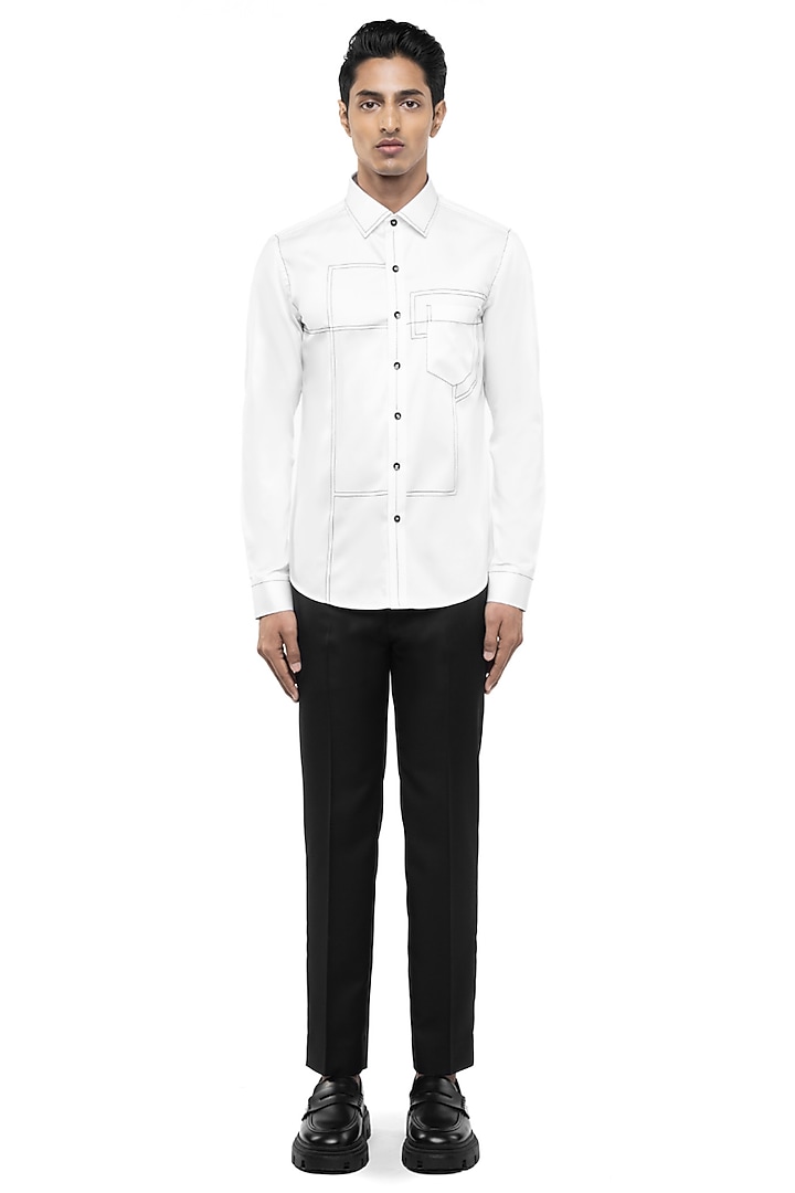 White Giza Cotton Party Wear Shirt by SDS by KUSHAL SHAH at Pernia's Pop Up Shop
