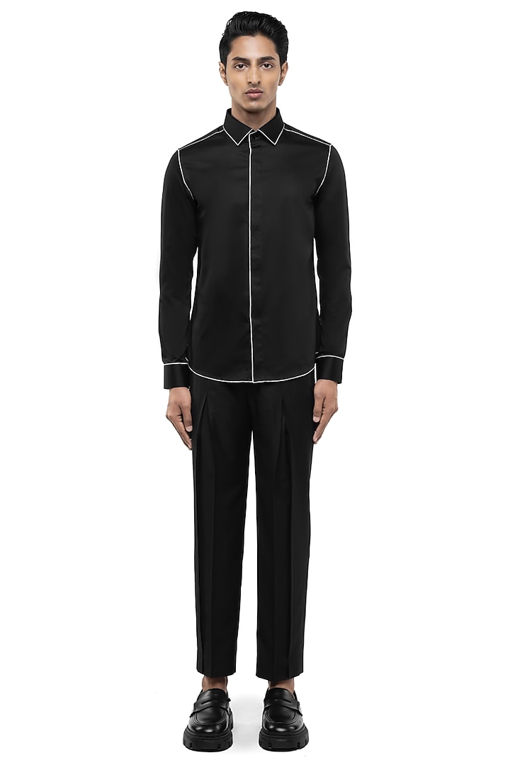 Black Giza Cotton Party Wear Shirt by SDS by KUSHAL SHAH at Pernia's Pop Up Shop