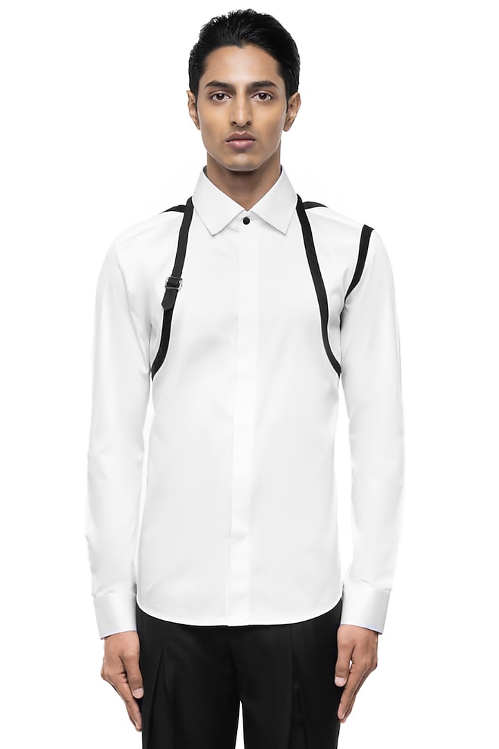 White Giza Cotton Party Wear Shirt by SDS by KUSHAL SHAH at Pernia's Pop Up Shop