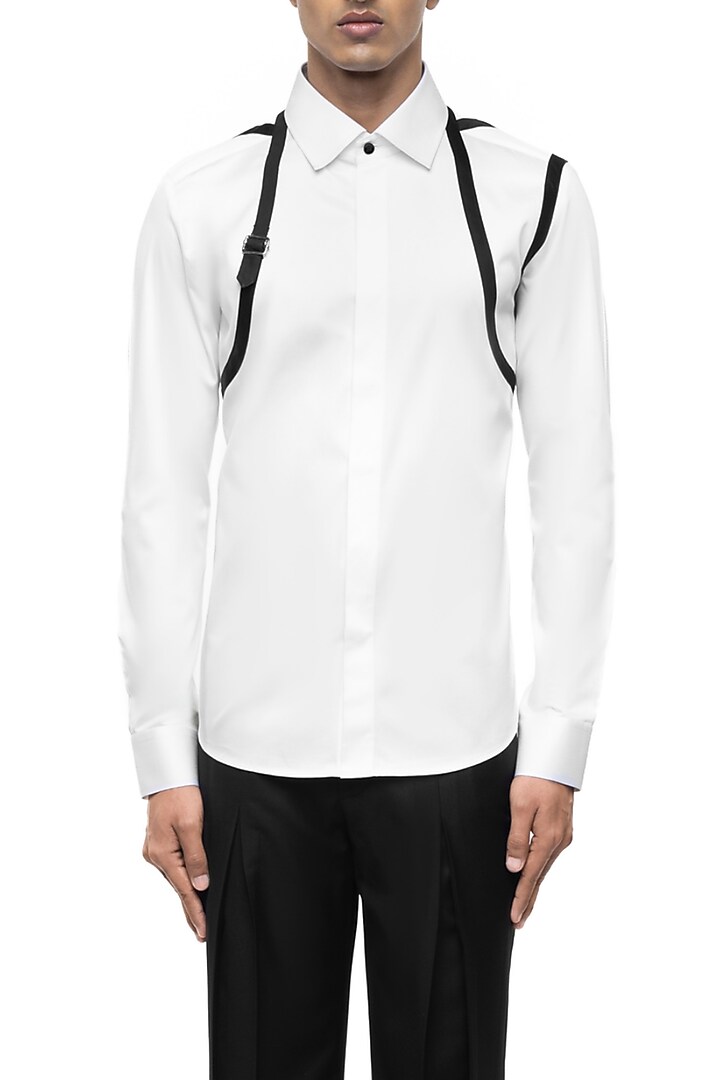 White Giza Cotton Party Wear Shirt by SDS by KUSHAL SHAH at Pernia's Pop Up Shop