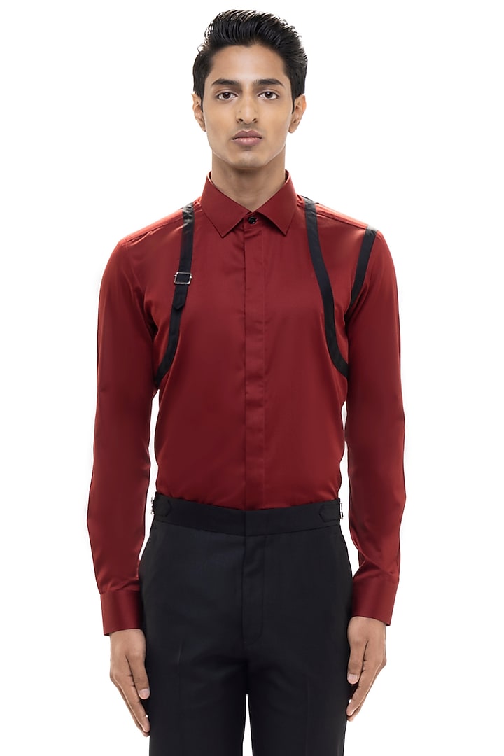 Maroon Giza Cotton Party Wear Shirt by SDS by KUSHAL SHAH at Pernia's Pop Up Shop