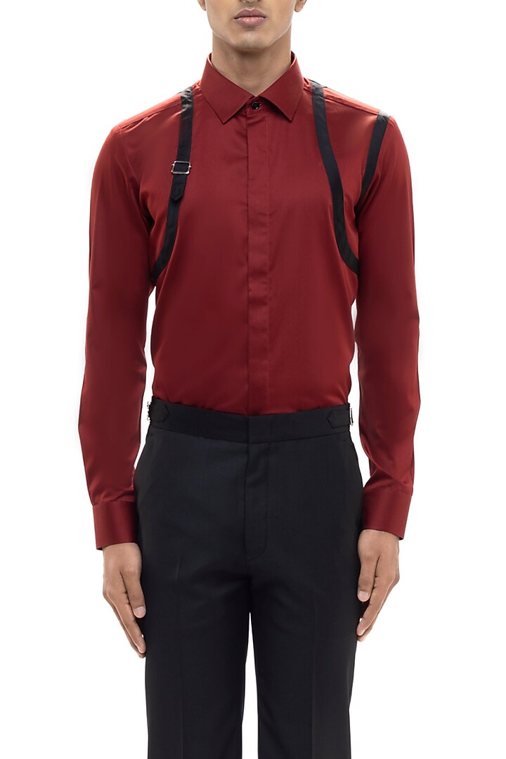 Maroon Giza Cotton Party Wear Shirt by SDS by KUSHAL SHAH at Pernia's Pop Up Shop