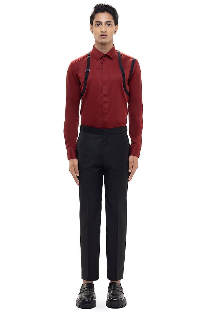 Maroon Giza Cotton Party Wear Shirt by SDS by KUSHAL SHAH at Pernia's Pop Up Shop