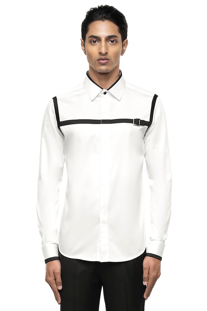 White Giza Cotton Party Wear Shirt by SDS by KUSHAL SHAH at Pernia's Pop Up Shop