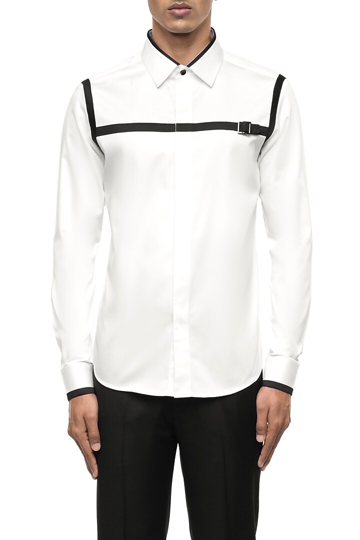White Giza Cotton Party Wear Shirt by SDS by KUSHAL SHAH at Pernia's Pop Up Shop
