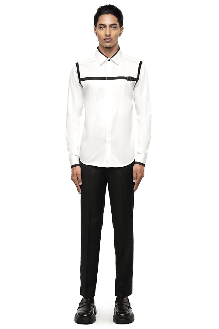 White Giza Cotton Party Wear Shirt by SDS by KUSHAL SHAH at Pernia's Pop Up Shop