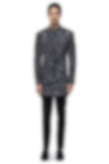 Black Silk Floral Hand Embroidered Groom Sherwani Set by SDS by KUSHAL SHAH at Pernia's Pop Up Shop