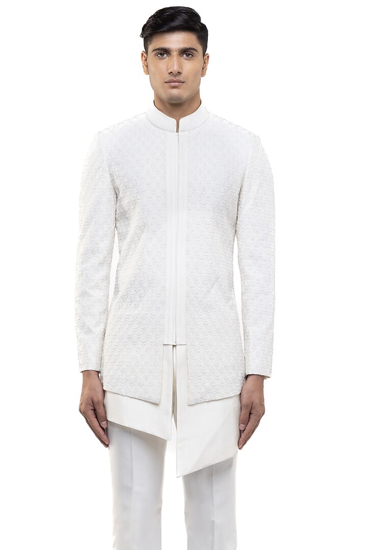 Ivory Silk Dori Work Groom Sherwani Set by SDS by KUSHAL SHAH at Pernia's Pop Up Shop