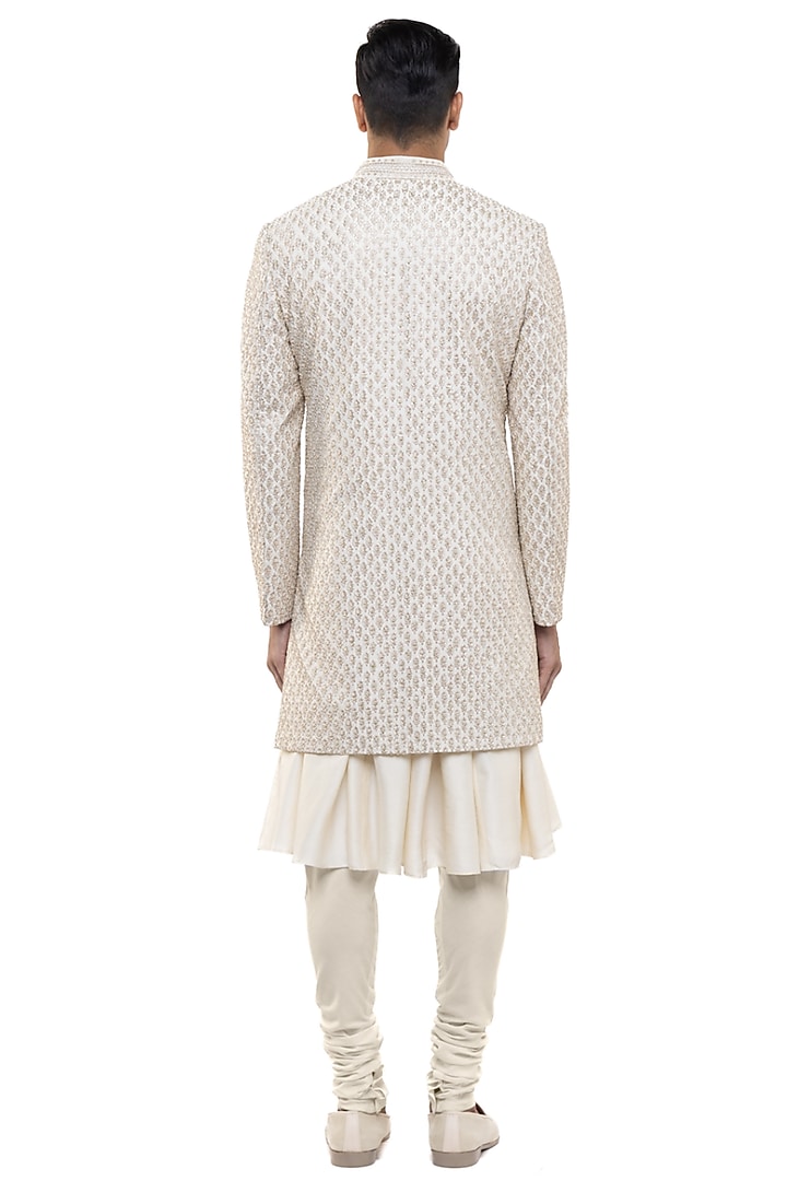 Champagne Silk Thread Work Groom Sherwani Set by SDS by KUSHAL SHAH at Pernia's Pop Up Shop