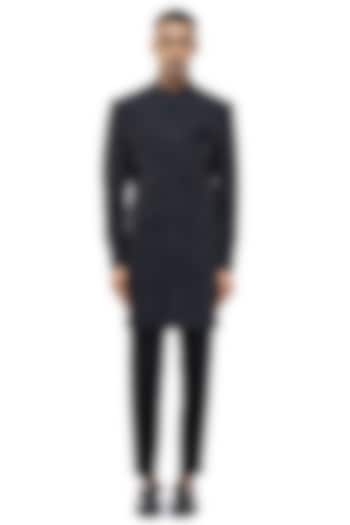 Black Silk Embroidered Groom Sherwani Set by SDS by KUSHAL SHAH at Pernia's Pop Up Shop