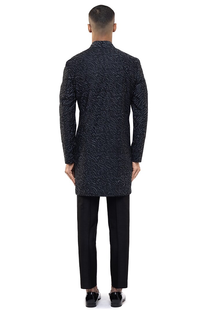 Black Silk Embroidered Groom Sherwani Set by SDS by KUSHAL SHAH at Pernia's Pop Up Shop