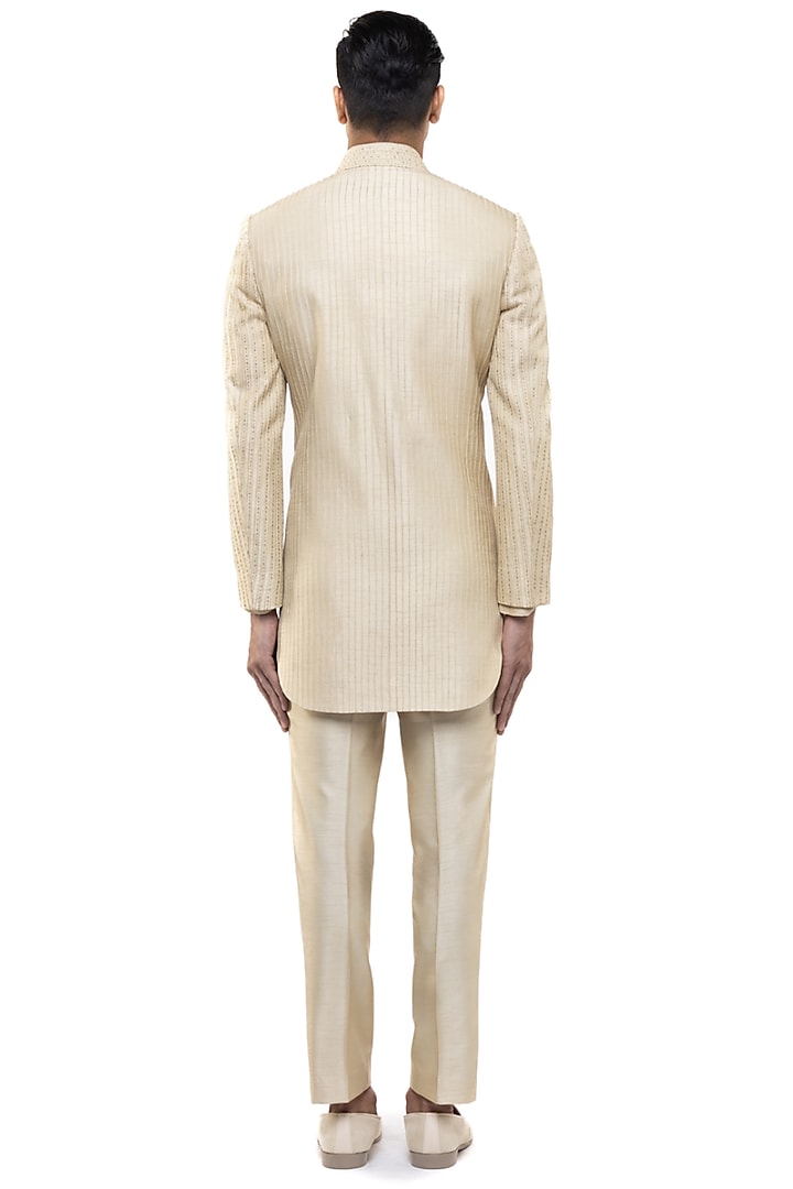 Beige Silk Embroidered Groom Sherwani Set by SDS by KUSHAL SHAH at Pernia's Pop Up Shop
