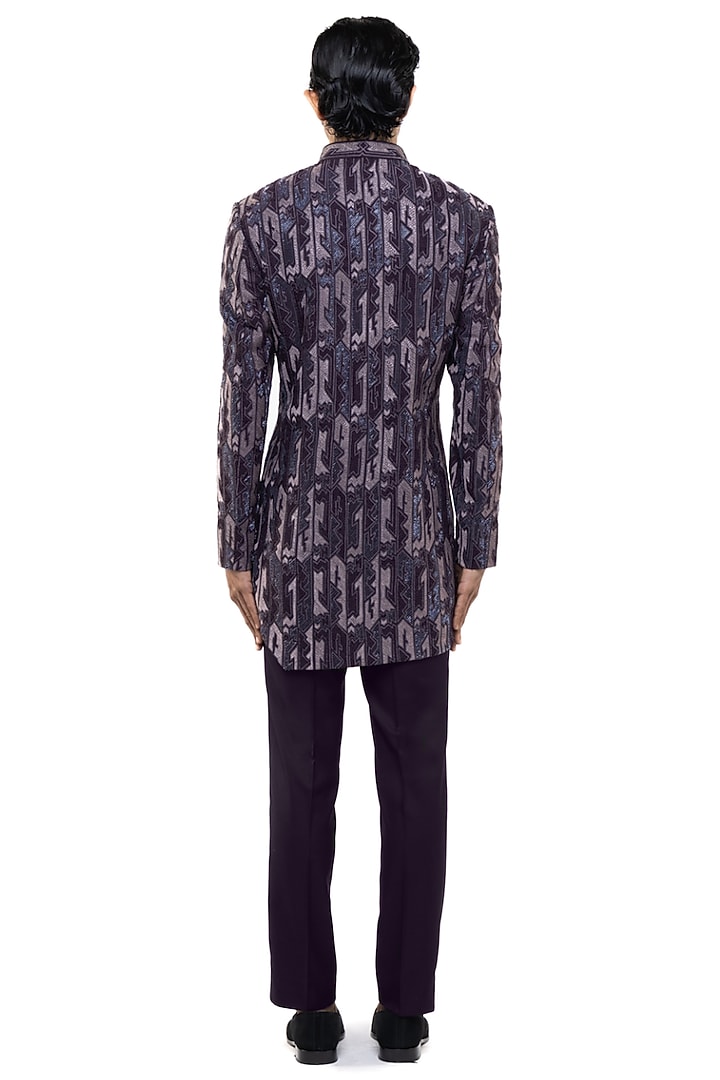 Purple Silk Thread Embroidered Groom Sherwani Set by SDS by KUSHAL SHAH at Pernia's Pop Up Shop