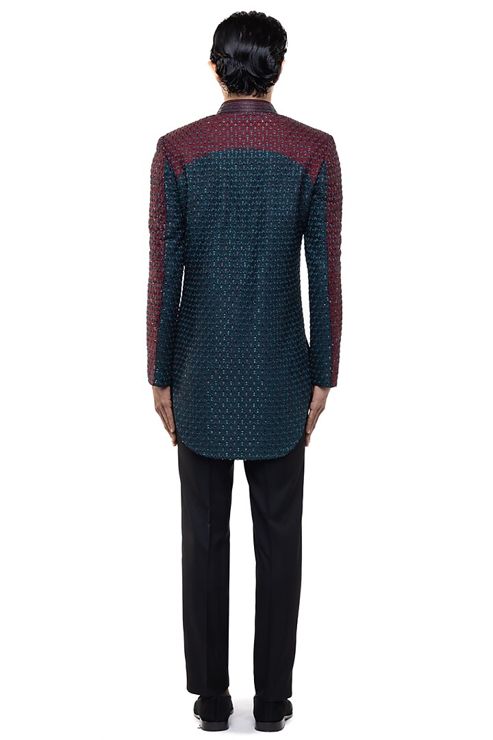Teal Silk Embellished Groom Sherwani Set by SDS by KUSHAL SHAH at Pernia's Pop Up Shop
