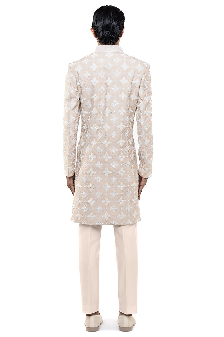 Beige Silk Dori Embroidered Groom Sherwani Set by SDS by KUSHAL SHAH at Pernia's Pop Up Shop