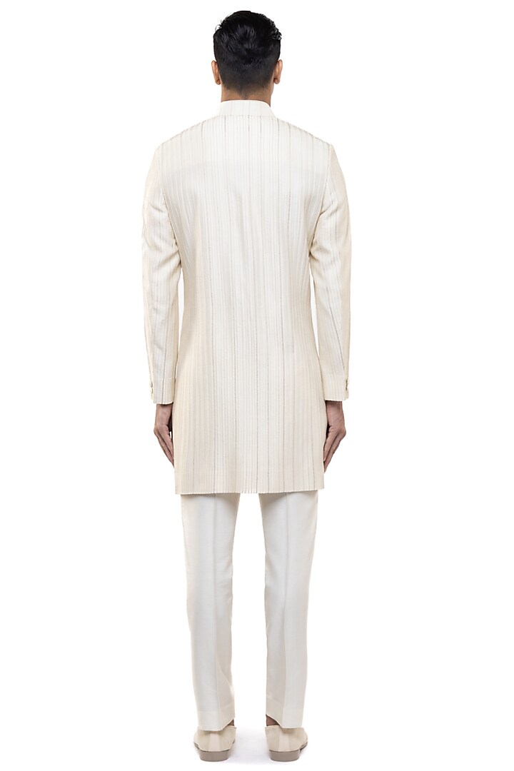 Off-White Silk Threadwork Groom Sherwani Set by SDS by KUSHAL SHAH at Pernia's Pop Up Shop