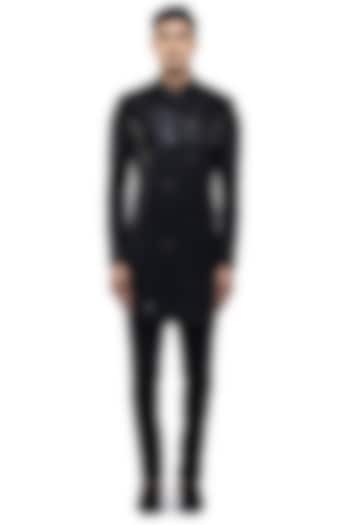 Black Silk Sequins Embroidered Groom Sherwani Set by SDS by KUSHAL SHAH at Pernia's Pop Up Shop