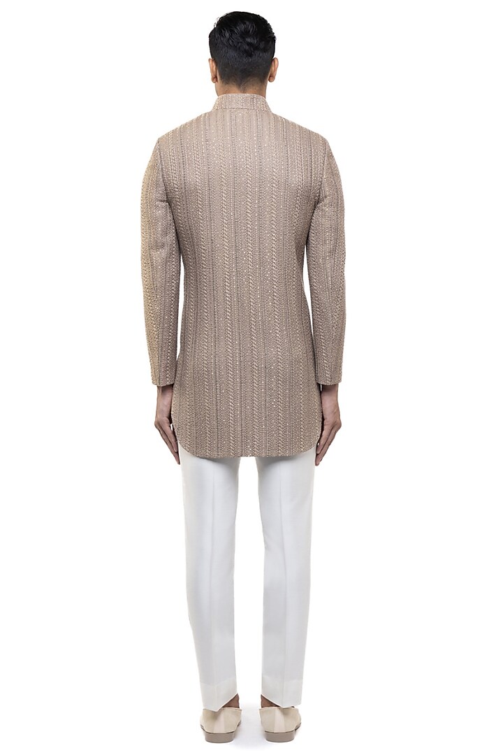 Beige Cotton Thread Embroidered Groom Sherwani Set by SDS by KUSHAL SHAH at Pernia's Pop Up Shop