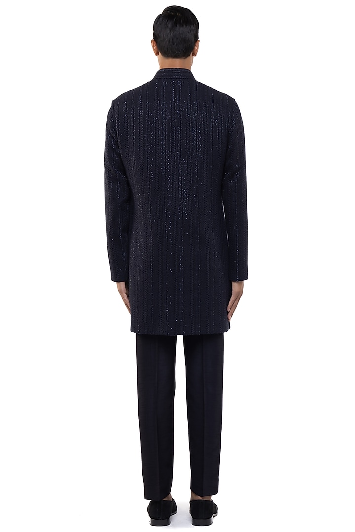 Navy Blue Silk Thread Embroidered Achkan Set by SDS by KUSHAL SHAH at Pernia's Pop Up Shop