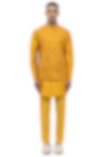 Yellow Georgette Floral Embroidered Bundi Set by SDS by KUSHAL SHAH at Pernia's Pop Up Shop