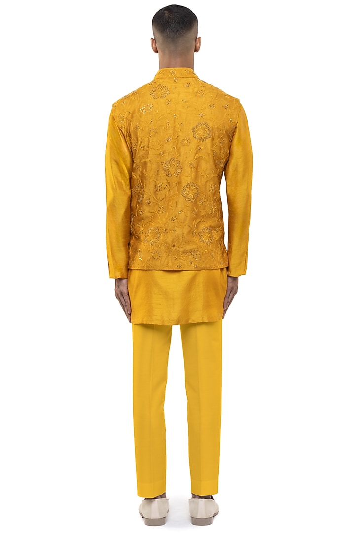 Yellow Georgette Floral Embroidered Bundi Set by SDS by KUSHAL SHAH at Pernia's Pop Up Shop