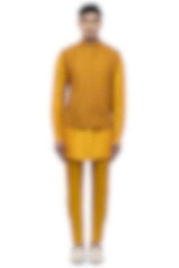 Yellow Silk Motif Embellished Bundi Set by SDS by KUSHAL SHAH at Pernia's Pop Up Shop