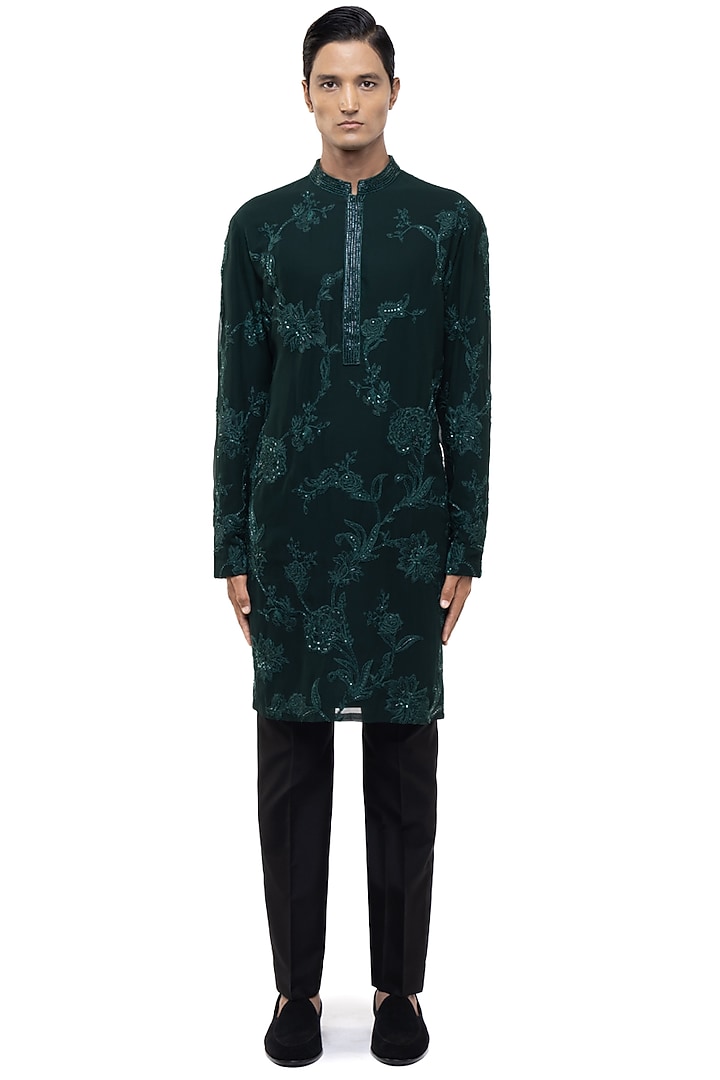Green Georgette Floral Embroidered Kurta Set by SDS by KUSHAL SHAH at Pernia's Pop Up Shop