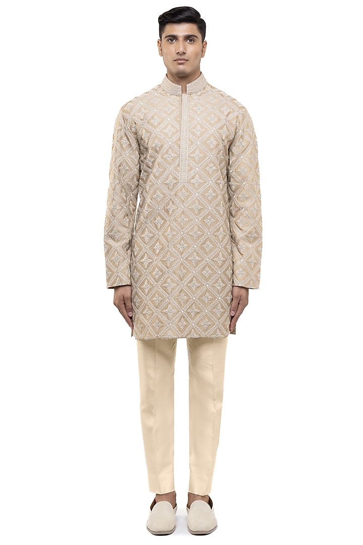Beige Silk Dori Embroidered Kurta Set by SDS by KUSHAL SHAH at Pernia's Pop Up Shop
