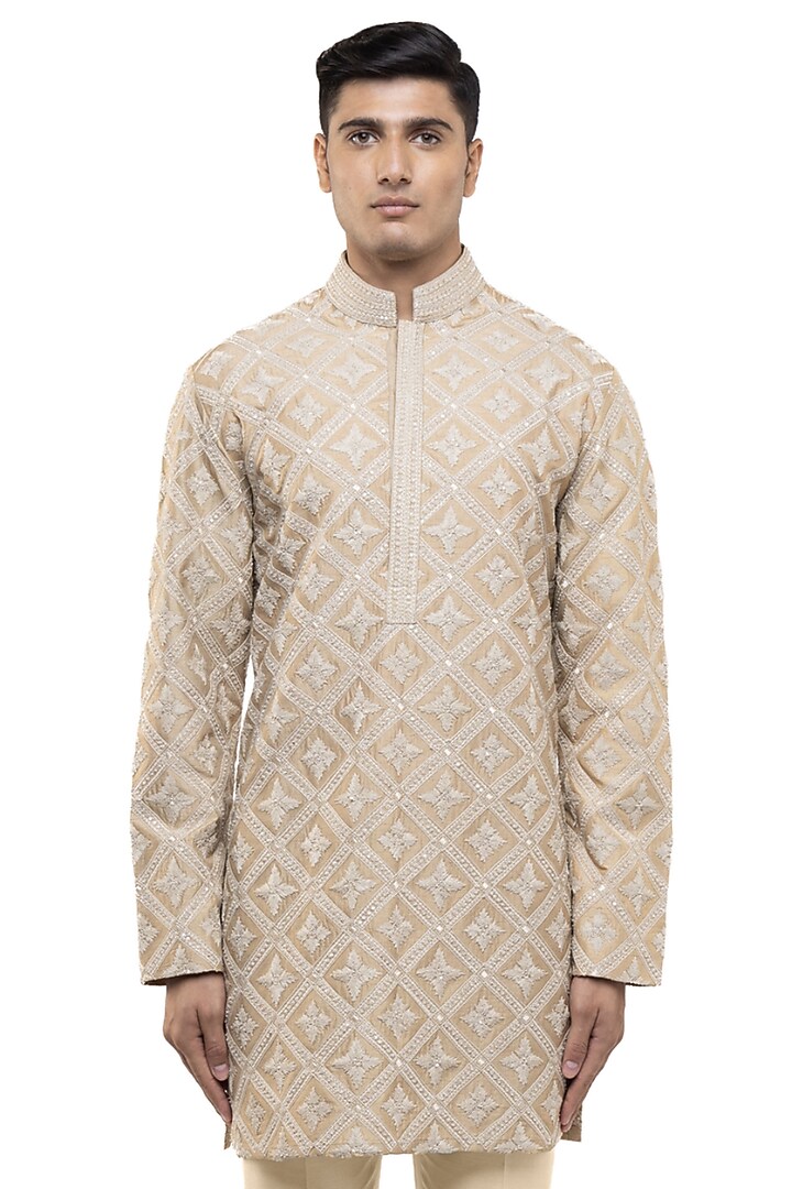 Beige Silk Dori Embroidered Kurta Set by SDS by KUSHAL SHAH at Pernia's Pop Up Shop