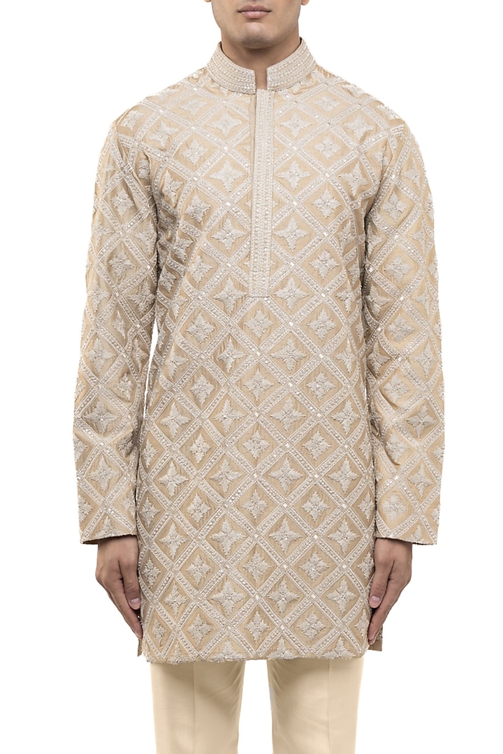 Beige Silk Dori Embroidered Kurta Set by SDS by KUSHAL SHAH at Pernia's Pop Up Shop