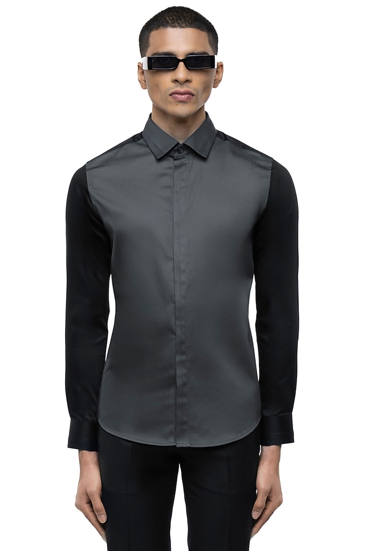 Grey Giza Cotton Party Wear Shirt by SDS by KUSHAL SHAH at Pernia's Pop Up Shop