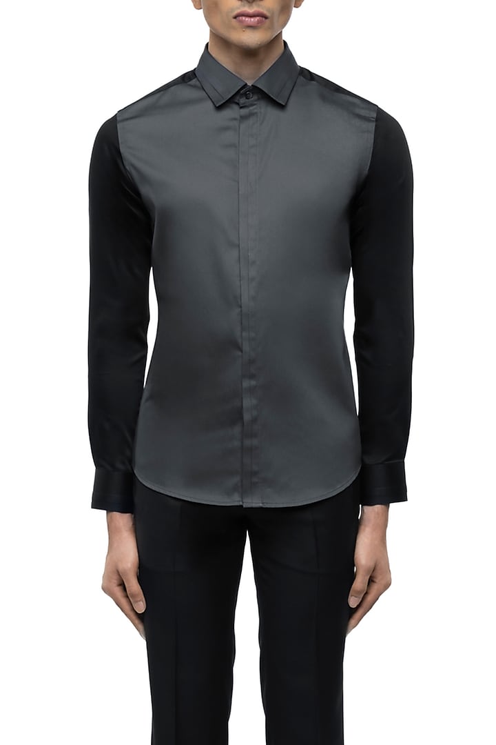 Grey Giza Cotton Party Wear Shirt by SDS by KUSHAL SHAH at Pernia's Pop Up Shop