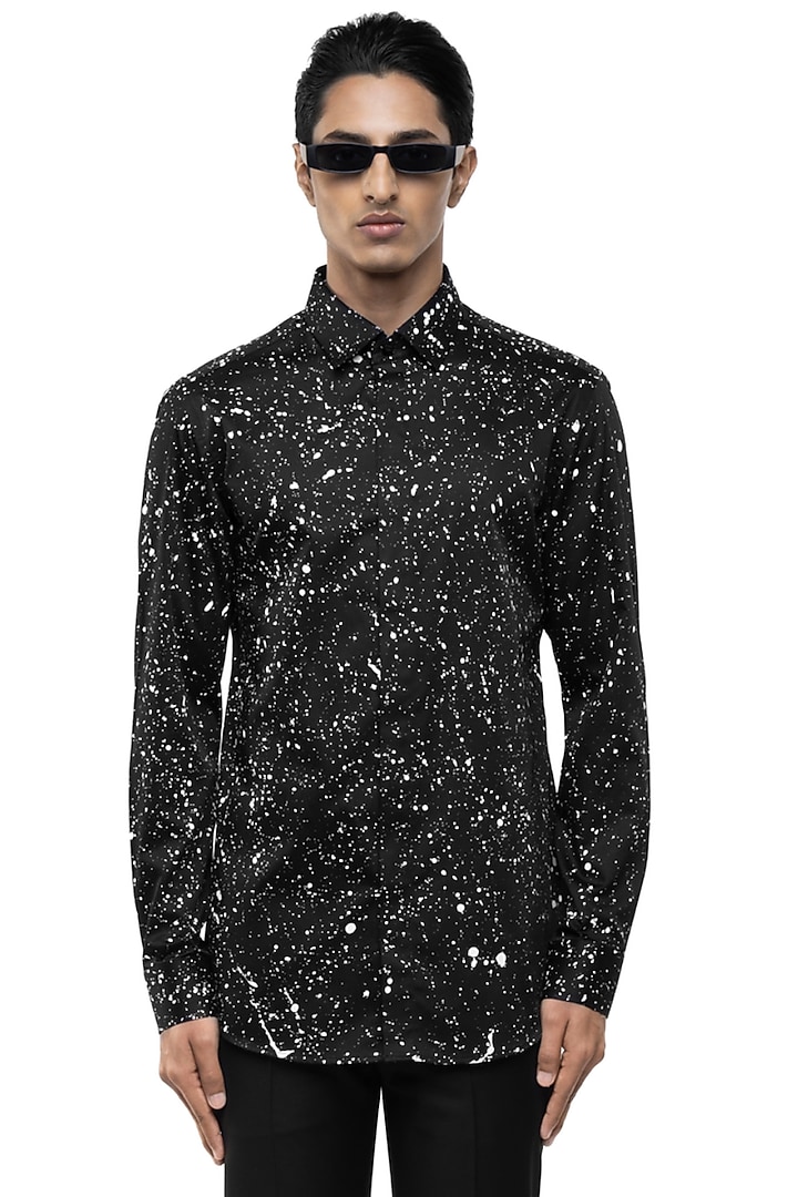 Black Giza Cotton Party Wear Shirt by SDS by KUSHAL SHAH at Pernia's Pop Up Shop