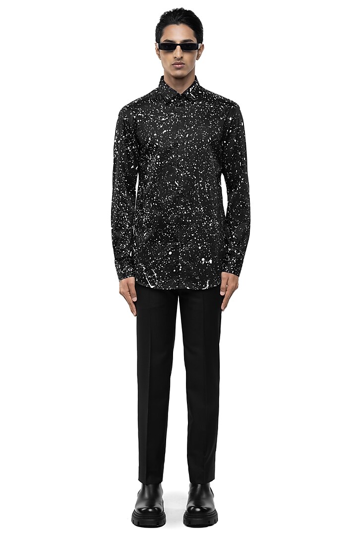 Black Giza Cotton Party Wear Shirt by SDS by KUSHAL SHAH at Pernia's Pop Up Shop