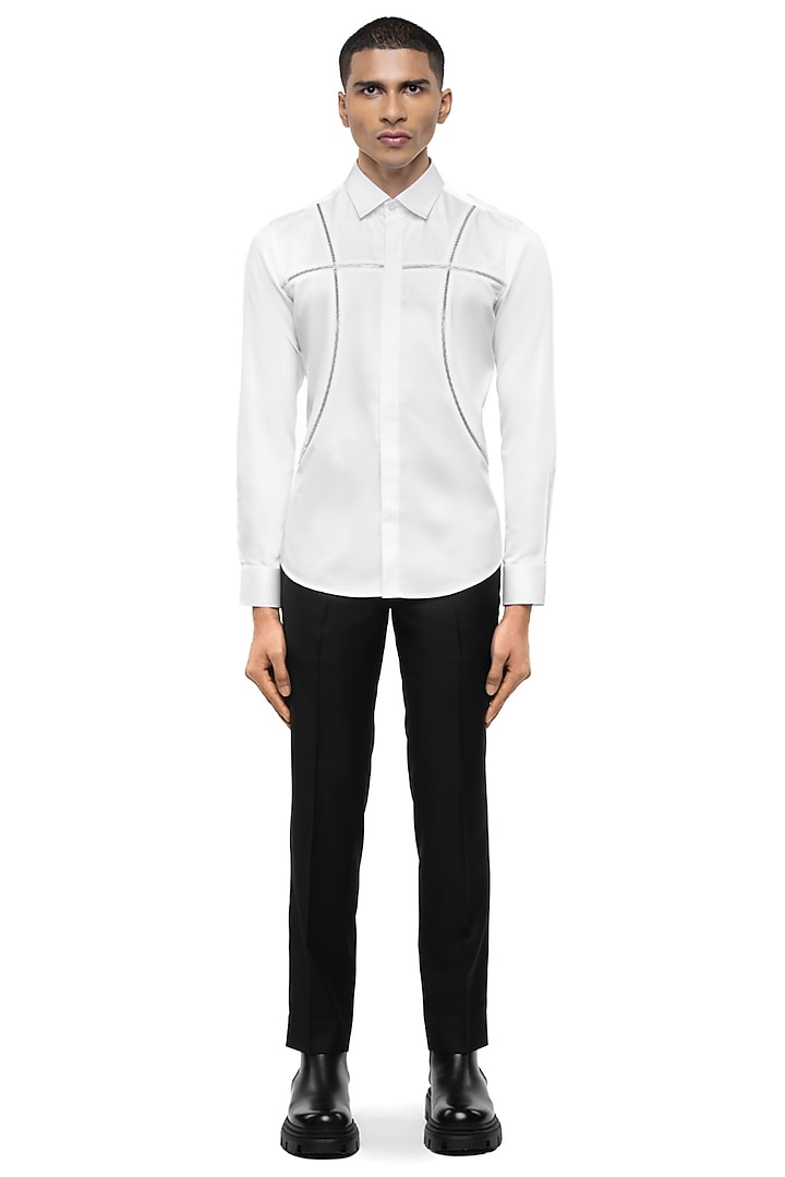 White Giza Cotton Party Wear Shirt by SDS by KUSHAL SHAH at Pernia's Pop Up Shop