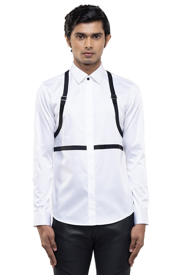White Giza Cotton Party Wear Shirt by SDS by KUSHAL SHAH at Pernia's Pop Up Shop