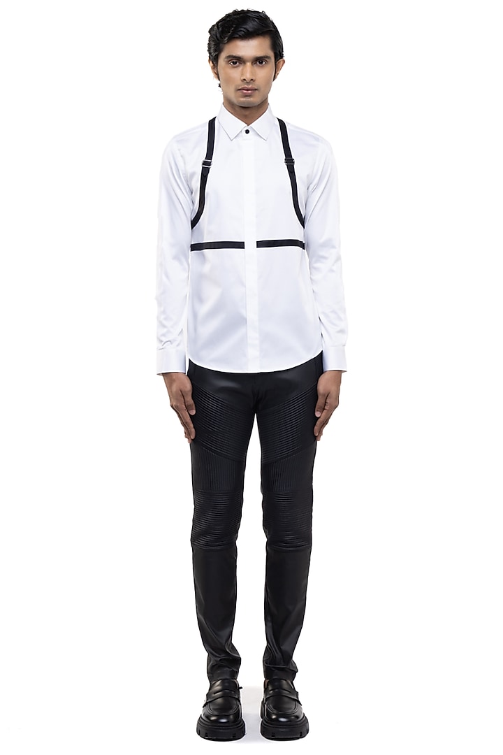 White Giza Cotton Party Wear Shirt by SDS by KUSHAL SHAH at Pernia's Pop Up Shop