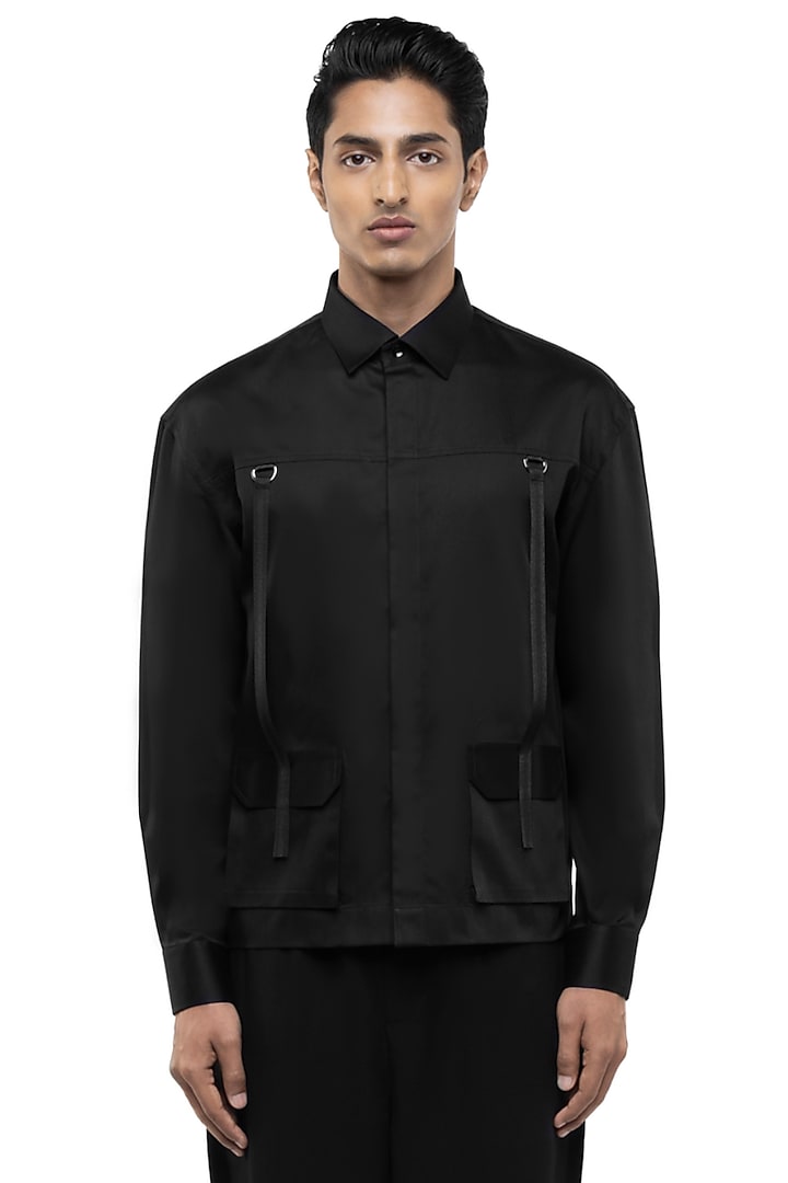 Black Cotton Elastane Party Wear Shirt by SDS by KUSHAL SHAH at Pernia's Pop Up Shop
