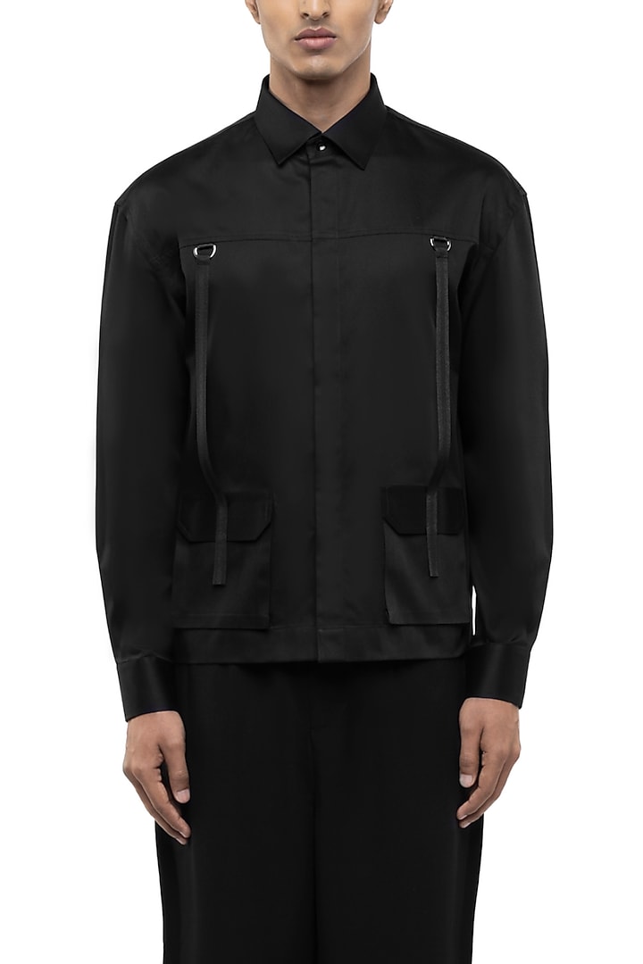 Black Cotton Elastane Party Wear Shirt by SDS by KUSHAL SHAH at Pernia's Pop Up Shop
