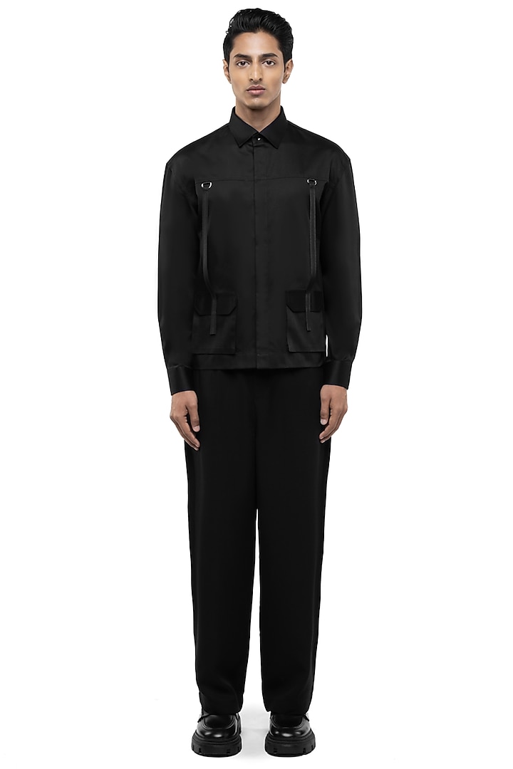 Black Cotton Elastane Party Wear Shirt by SDS by KUSHAL SHAH at Pernia's Pop Up Shop