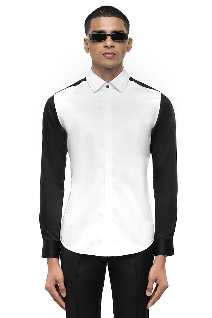White Giza Cotton Party Wear Shirt by SDS by KUSHAL SHAH at Pernia's Pop Up Shop