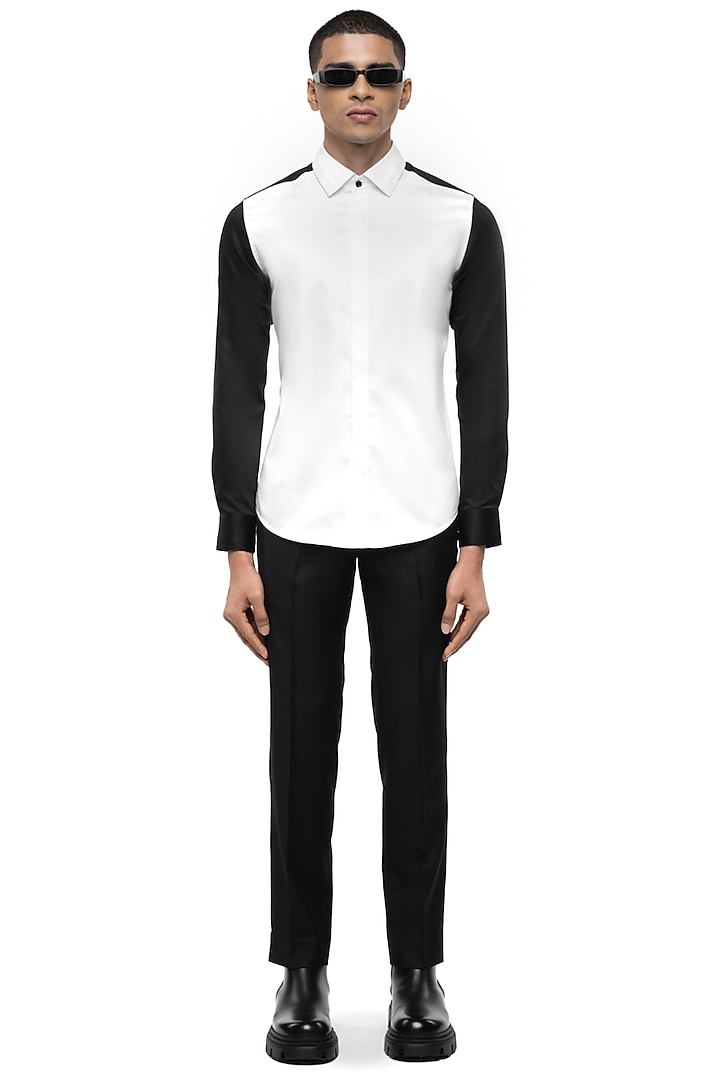 White Giza Cotton Party Wear Shirt by SDS by KUSHAL SHAH at Pernia's Pop Up Shop