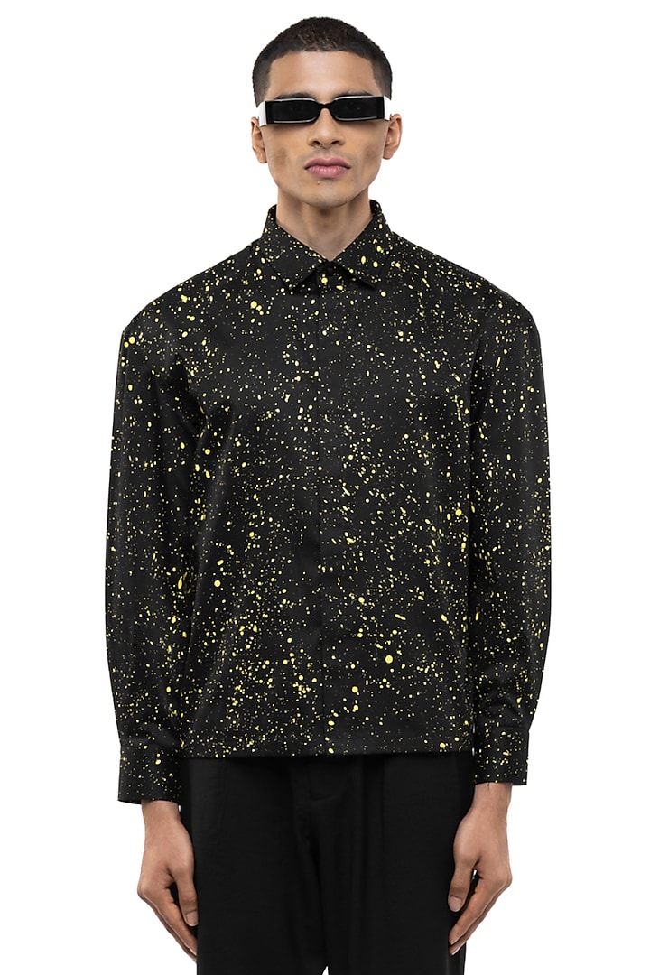 Black Giza Cotton Party Wear Shirt by SDS by KUSHAL SHAH at Pernia's Pop Up Shop