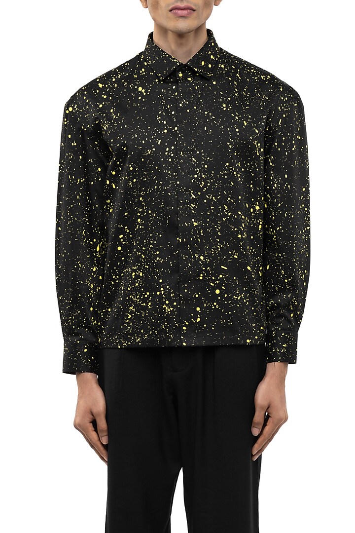 Black Giza Cotton Party Wear Shirt by SDS by KUSHAL SHAH at Pernia's Pop Up Shop