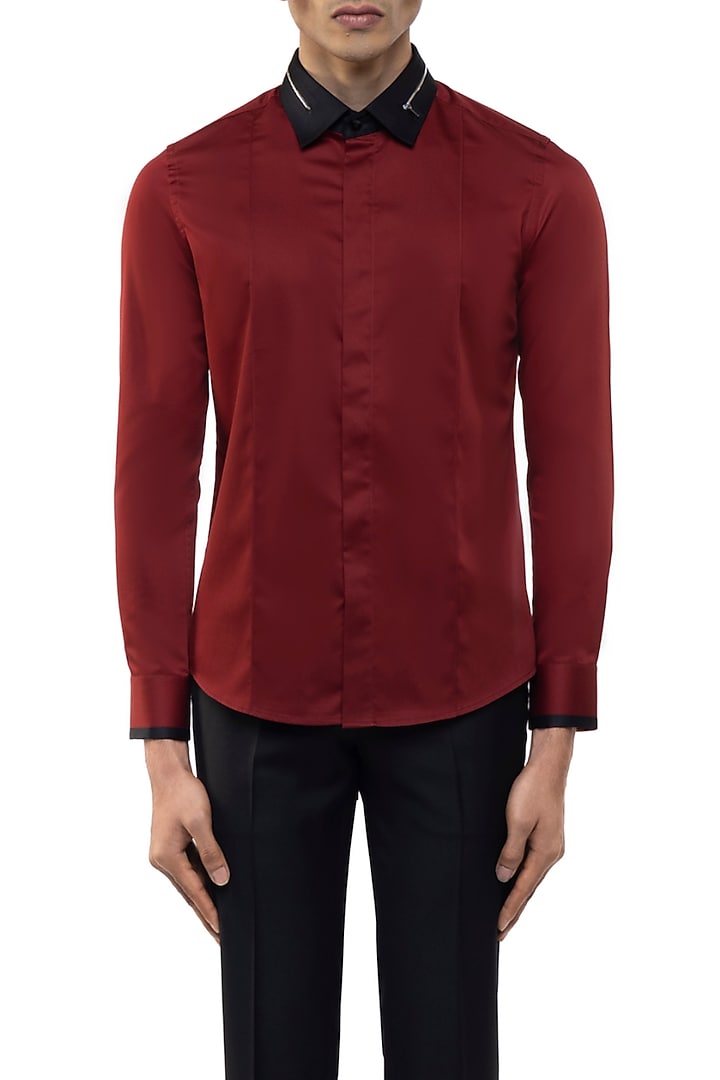 Maroon Giza Cotton Party Wear Shirt by SDS by KUSHAL SHAH at Pernia's Pop Up Shop