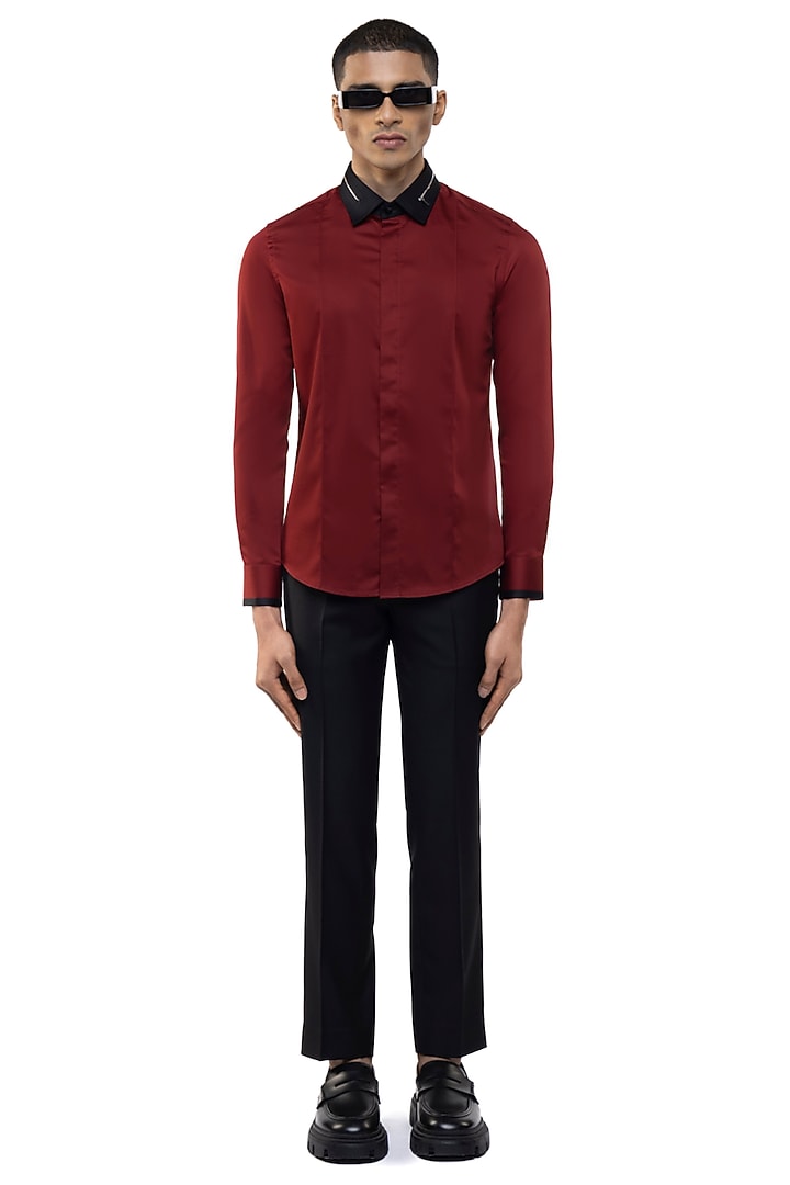 Maroon Giza Cotton Party Wear Shirt by SDS by KUSHAL SHAH at Pernia's Pop Up Shop