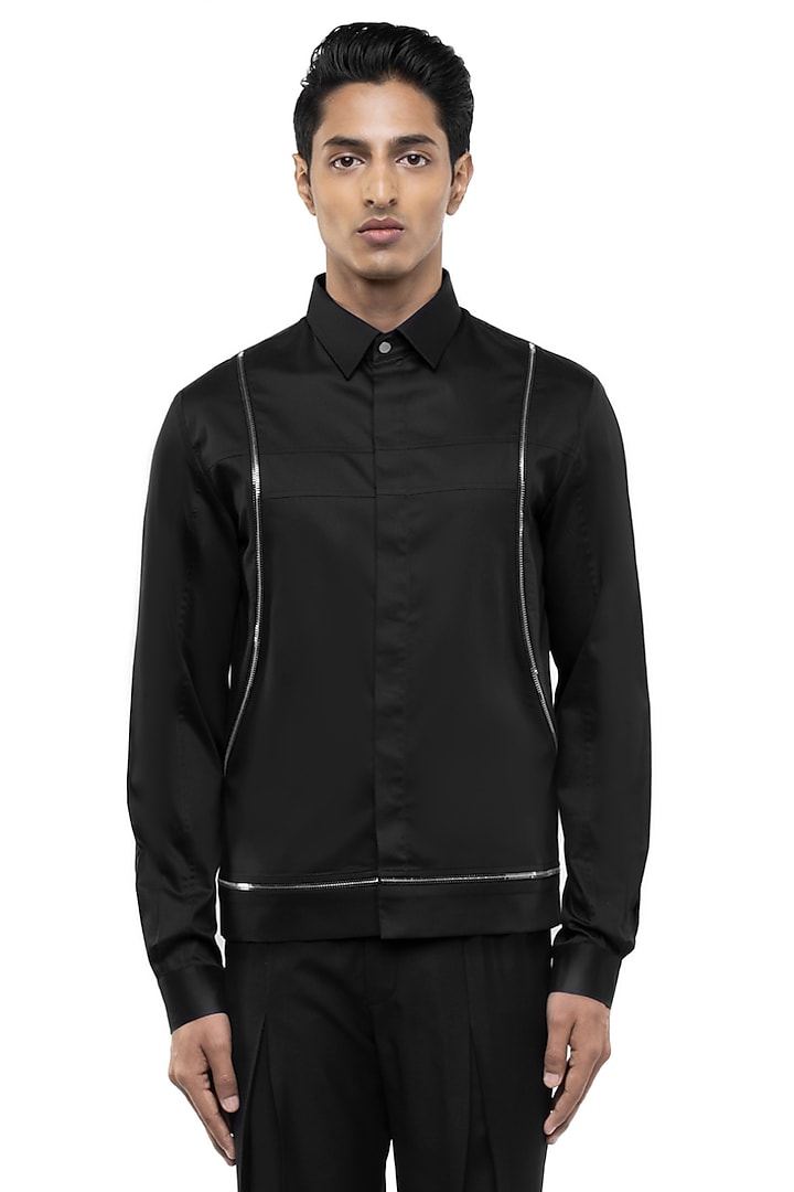 Black Giza Cotton Party Wear Shirt by SDS by KUSHAL SHAH at Pernia's Pop Up Shop